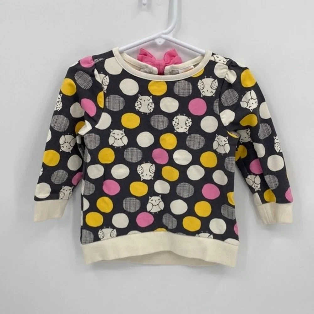 Gymboree 18-24 months Owl Polka Dot Sweatshirt Gray Pink Crew Neck Long Sleeve